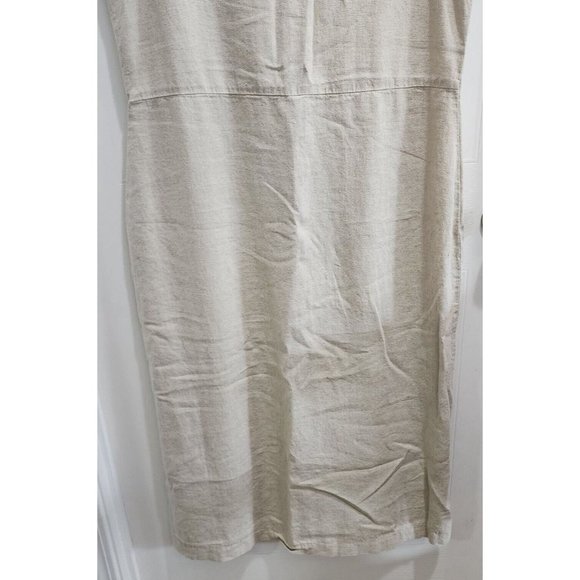 LL BEAN Women's Sleeveless V Neck Midi Dress Linen Blend Beige Minimalist Sz 18 - Picture 5 of 10